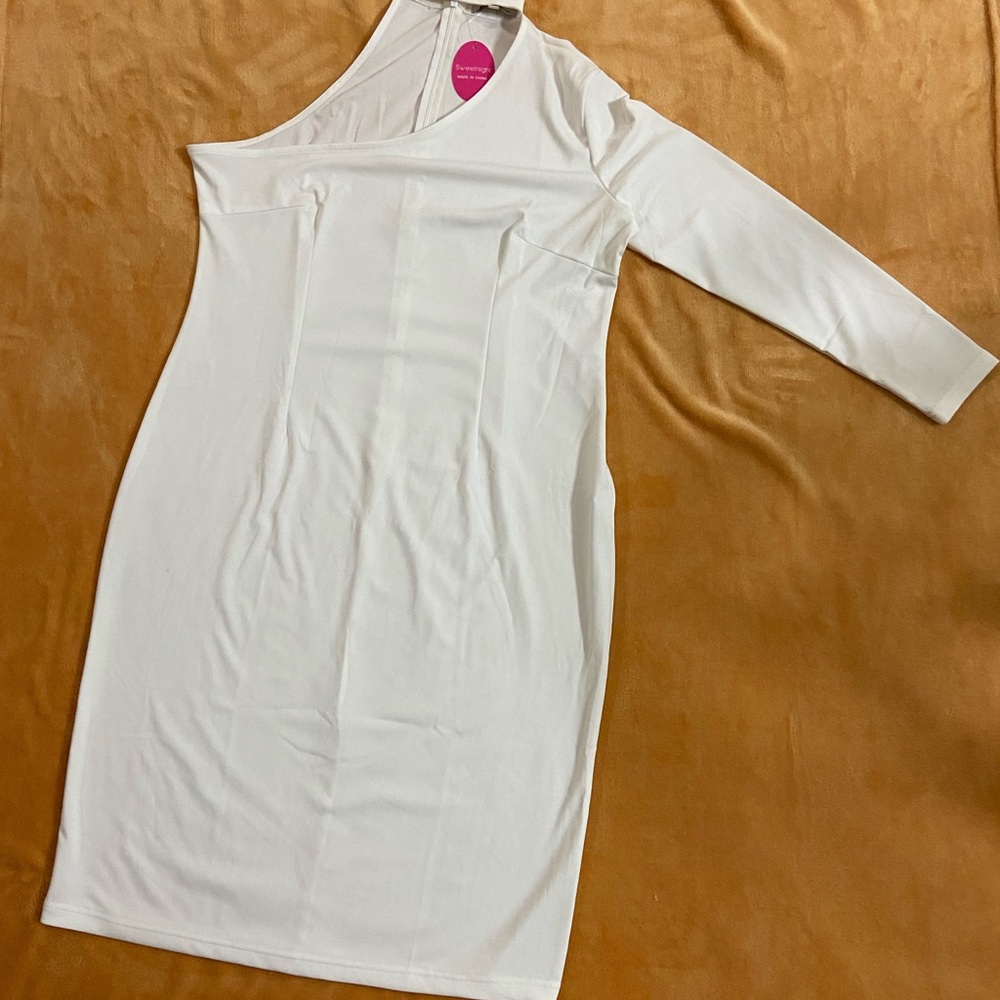 White Half Shoulder Sexy Dress.
